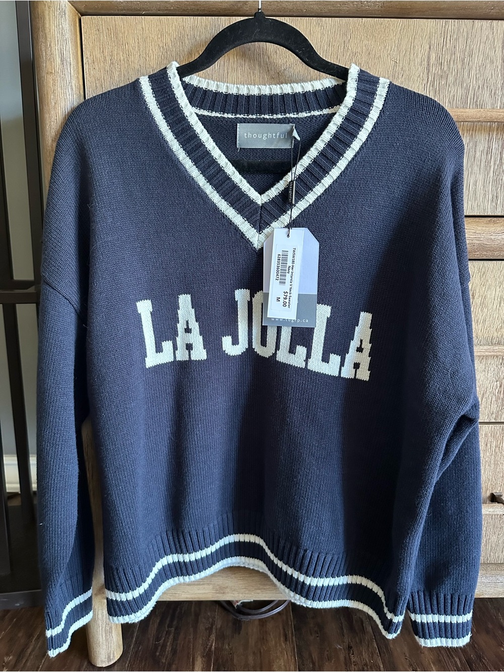 Thoughtfully LA JOLLA Navy & Cream V-Neck Sweater - Picture 4 of 4